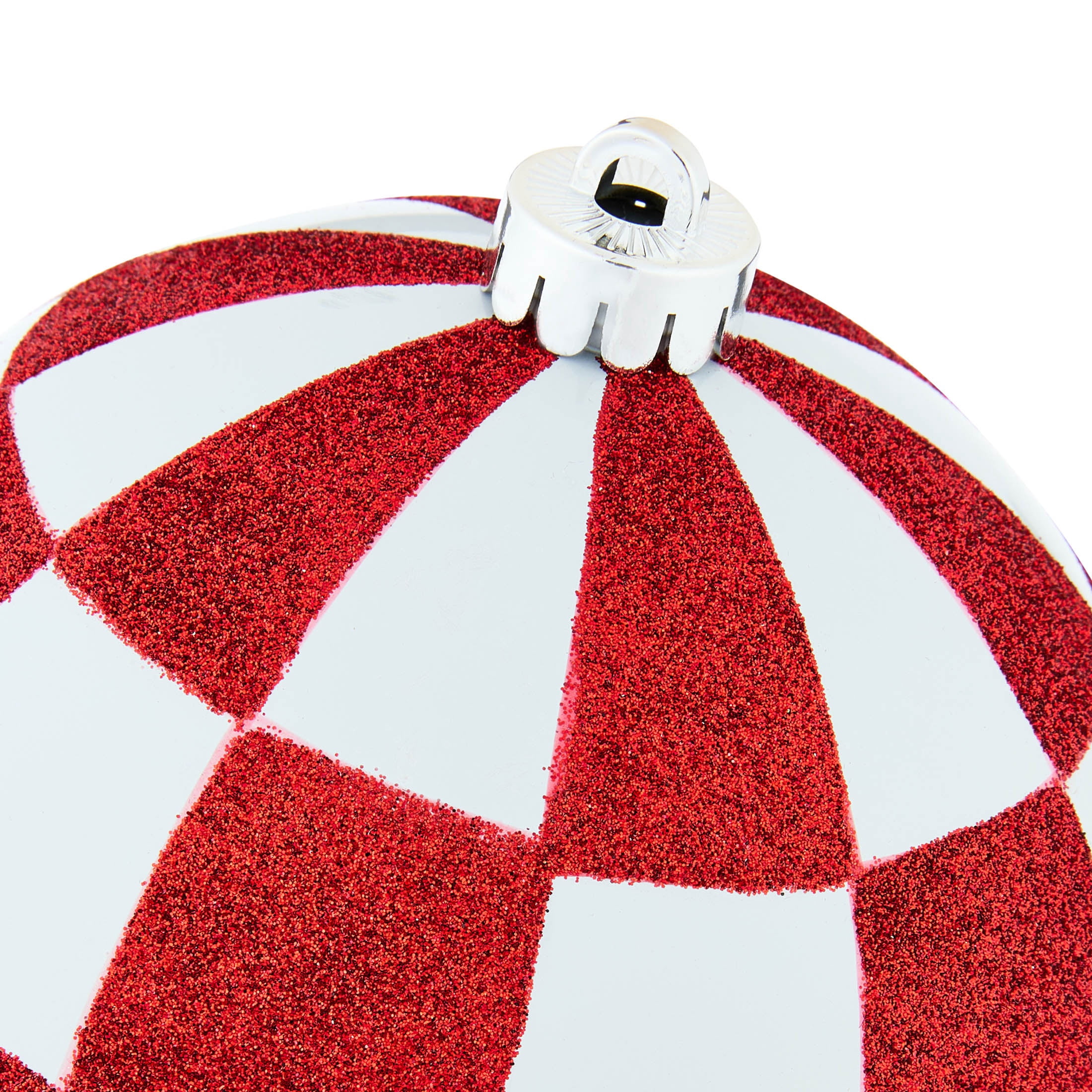 4-Count Red and White Checkered Ball Shatterproof Christmas Ornaments, 6.8", by Holiday Time