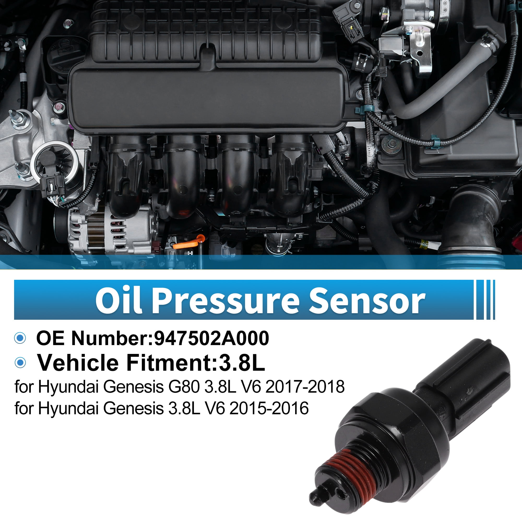 Unique Bargains 1 Pcs No.947502A000 Engine Oil Pressure Sensor for Hyundai for Genesis G80 3.8L V6 2017-2018 for Hyundai for Genesis 3.8L V6 2015-2016
