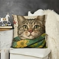 thumbnail image 2 of Tabby Cat Pillow Covers Cute Kitty Kitten with Green Scarf Decorative Throw Pillow Covers Spring Summer Floral Pillow Cases for Farmhouse Patio Living Room, 2 of 5