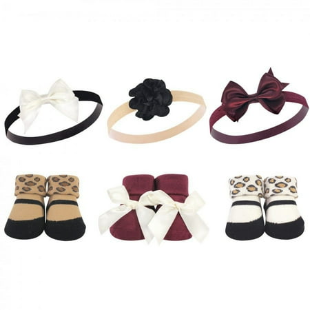 UPC: 0660168582802 | Hudson Baby Infant Girl Headband and Socks Giftset 6pc  Burgundy Leopard  One Size