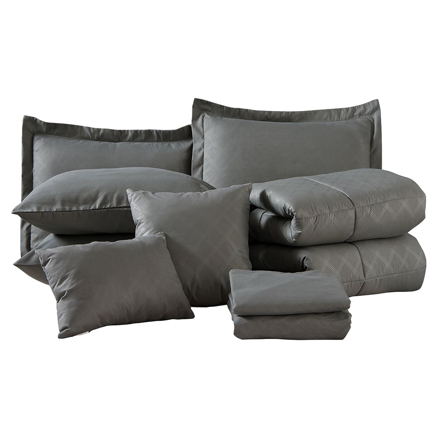 JML Gray Queen Comforter Set - 10 Pieces Bedding Set Bed in a Bag with Comforters, Sheets, Bed Skirt, Decorative Pillows, Pillowcases & Shams