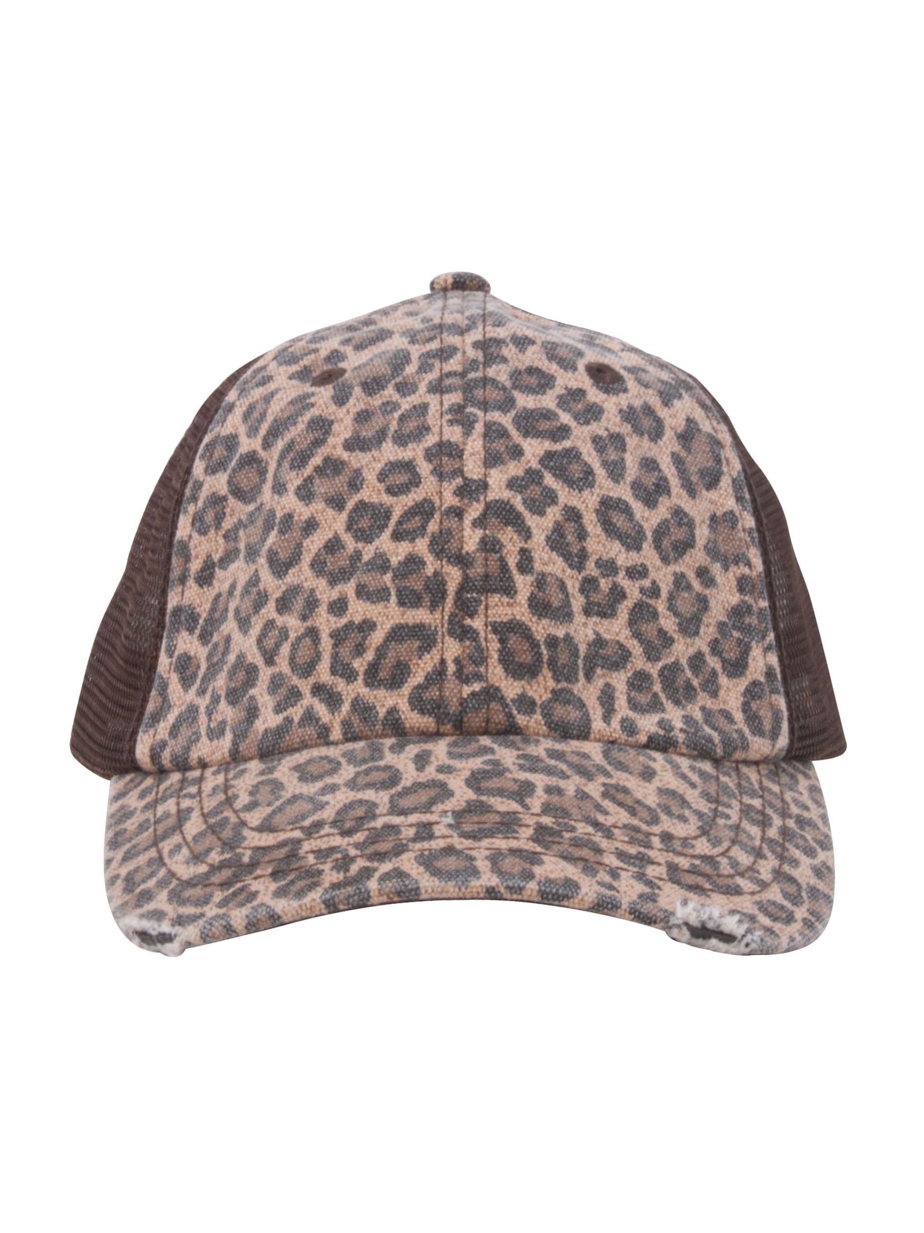 Low Profile Canvas Leopard Printed Mesh Cap Brown