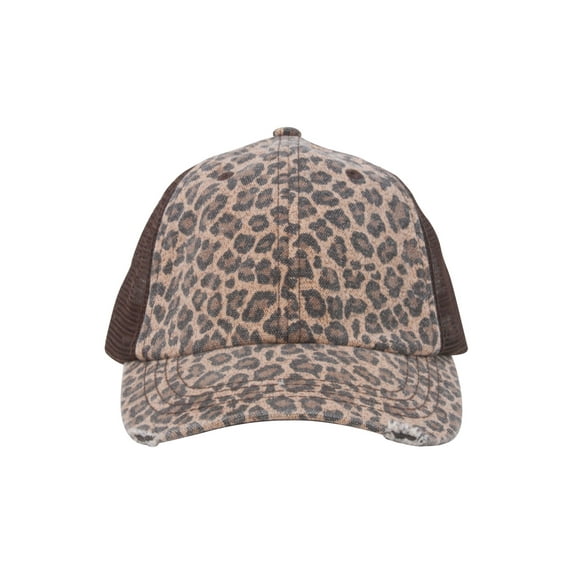 Low Profile Canvas Leopard Printed Mesh Cap - Brown