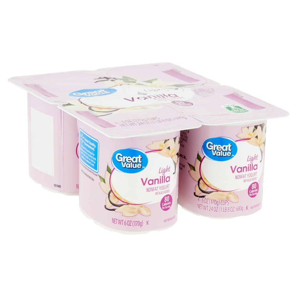 Great Value Light Vanilla Nonfat Yogurt, 6 oz, 4 count - Walmart.com ...