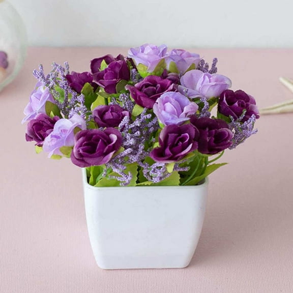 BLUESON Artificial Fake Potted Flower Plant Bonsai Outdoor Indoor Garden Home Decor, Purple