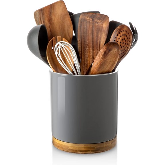 360 ° rotating cutlery rack, 7.2-inch large cutlery can, cooking utensil storage box, with countertop protection and cork bottom, suitable for decorating farmhouse kitchens as Christmas gifts