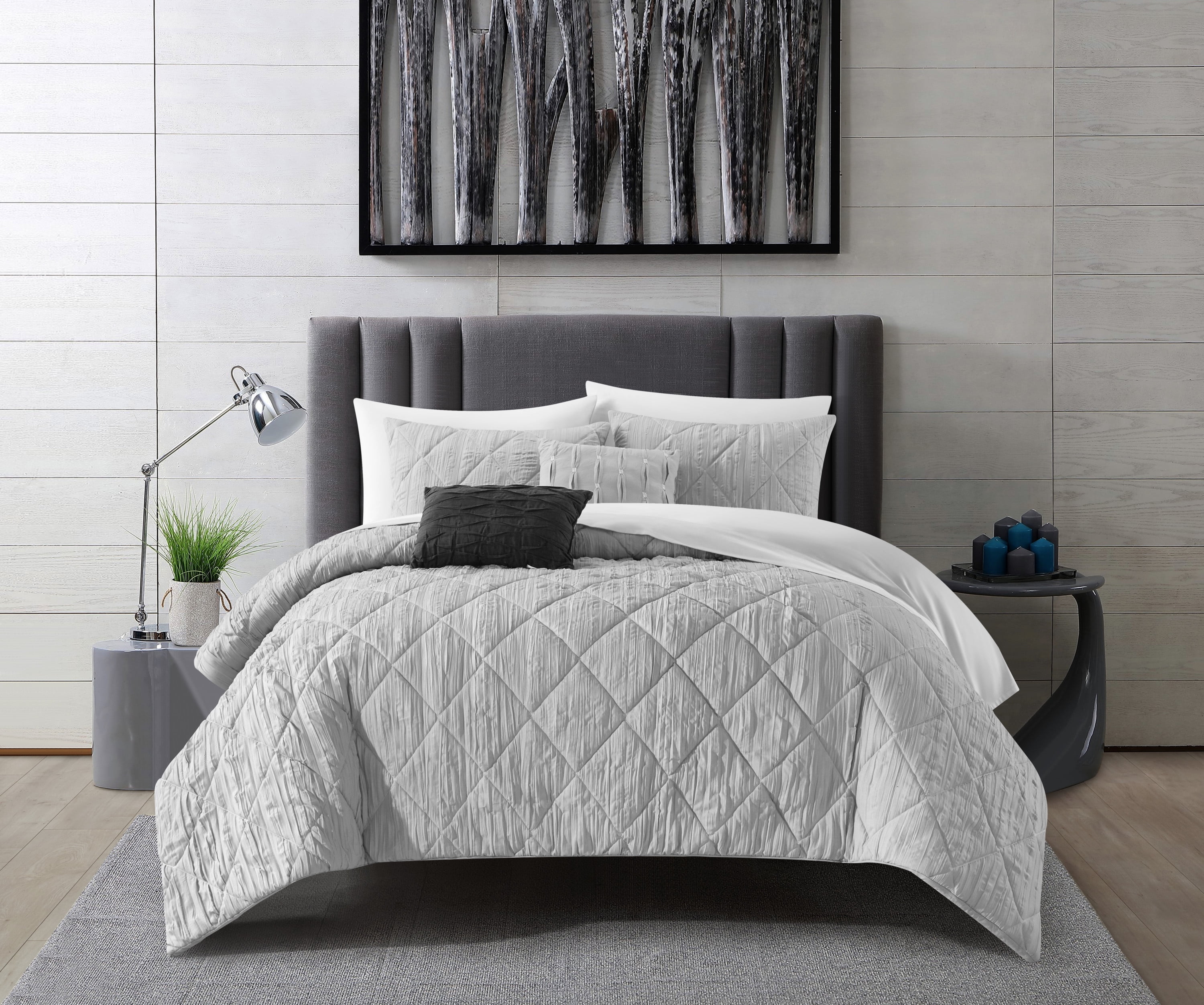 NY&C Home Leighton 9Piece Geometric Comforter Set, King, Grey