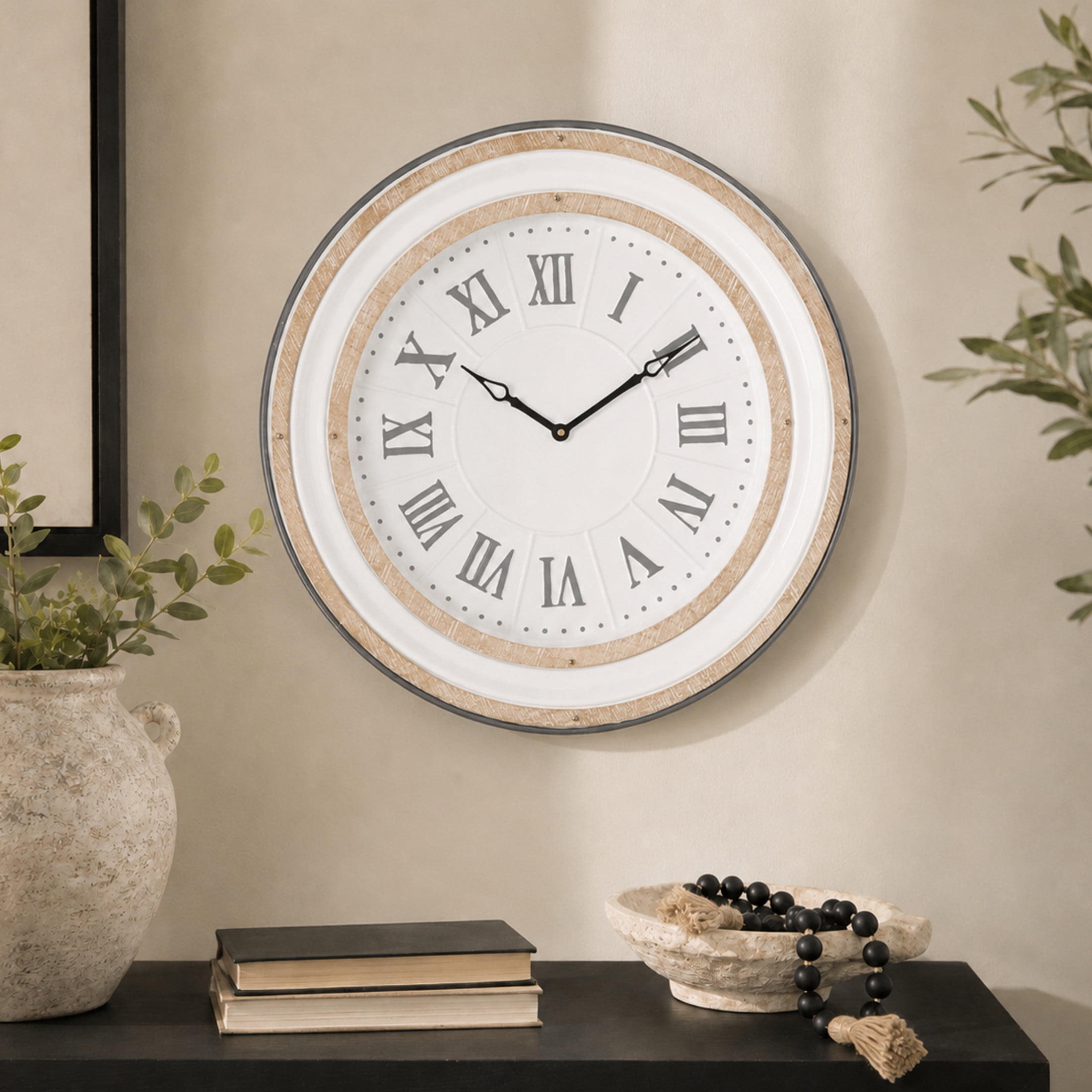 DecMode 24" White Metal Wall Clock