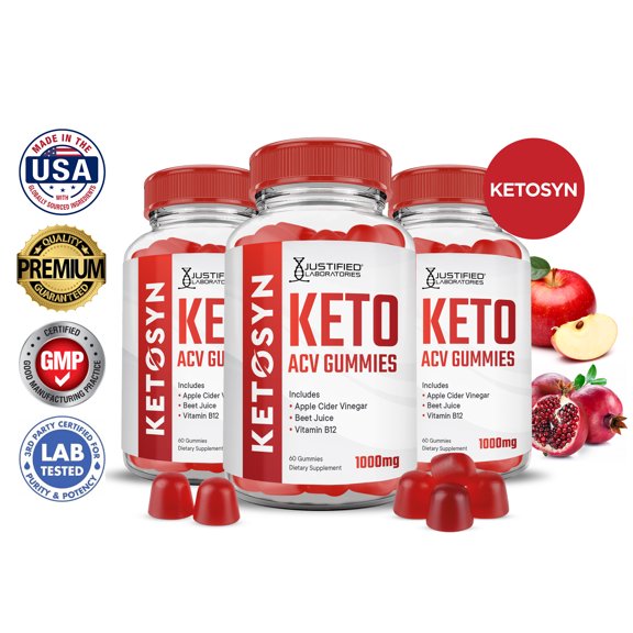 (3 Pack) Ketosyn Keto ACV Gummies 1000MG Dietary Supplement 180 Gummys
