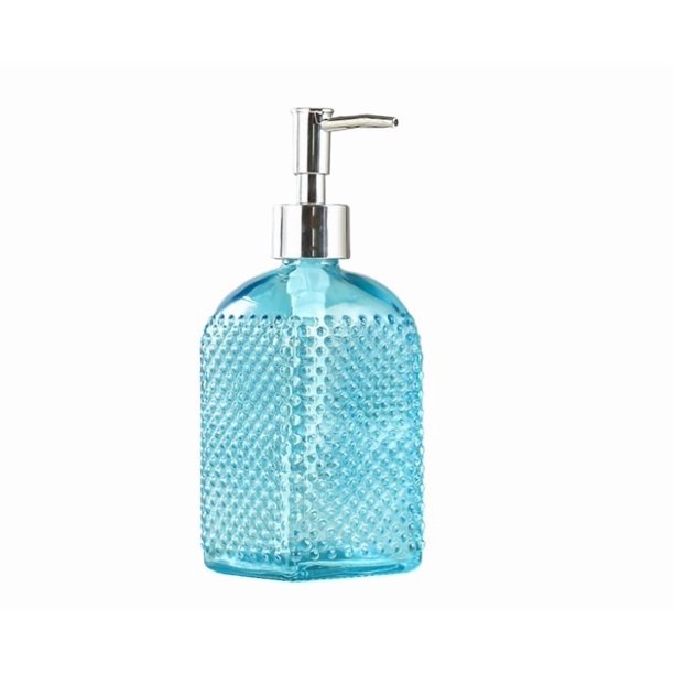 Botella desinfectante for manos tipo prensa de 500 ml, vidrio transparente azul for baño, inodoro, champú y gel de ducha