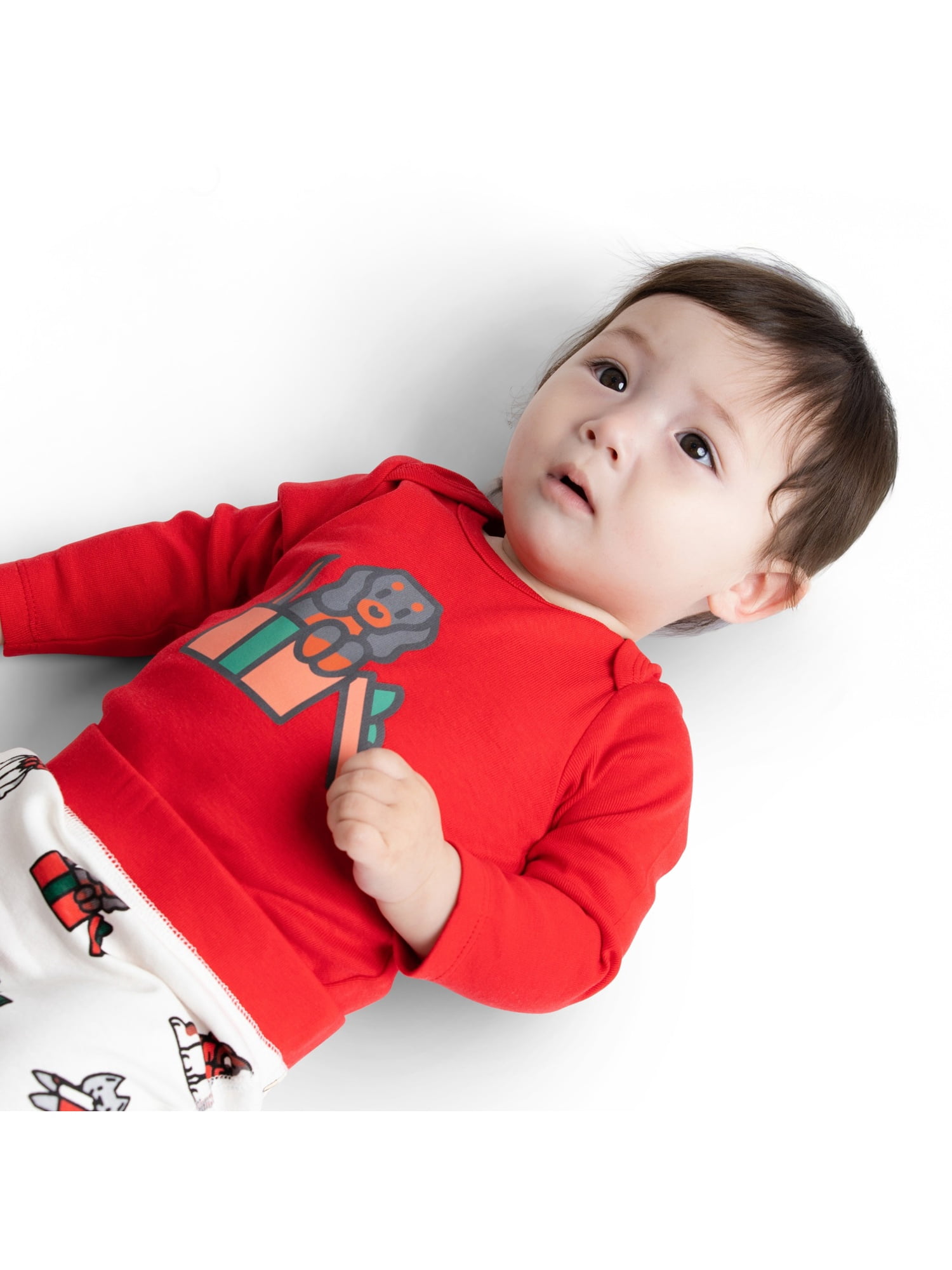 M+A by Monica + Andy Christmas Organic Cotton Gender Neutral First Moves Bodysuit + Groove Pant + Bib Set, Sizes Newborn -24 Months