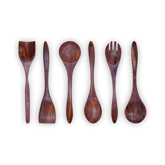 Sonic Kitchenwares 6-Piece Wooden Spoons Sets for Cooking - Smooth Finish Wooden Utensils for Cooking - Soft Comfort-Grip Wood Spoons for Cooking - Non-Stick Kitchen Wooden Cooking Utensils