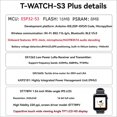 thumbnail image 3 of Reloj Táctil Programable T-Watch-S3 Plus ESP32-S3 con GPS LoRa, Reloj de Desarrollo Programable de 433 MHz, 3 of 5