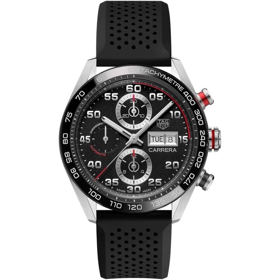 Tag Heuer Carrera Chronograph Day-Date Automatic Black Dial Rubber Strap Men's Watch CBN2A1AA.FT6228