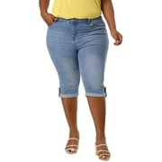 MODA NOVA Juniors Plus Size Rolled Hem Mid-Rise Knee Length Skinny Denim Jeans