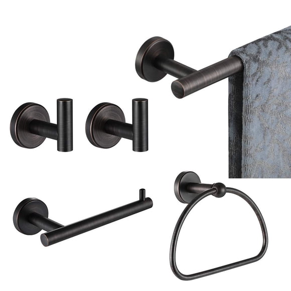 JQK Bathroom Hardware Set Oil Rubbed Bronze 5-Piece Bath Accessories Set ORB Wall Mount includes 24 in Towel Bar 7 in Towel Ring Toilet Paper Holder 2 Towel Hooks BAS165-ORB