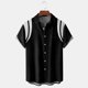 thumbnail image 3 of Camisas Vaqueras Para Hombre Camisas con estampado de rayas de tendencia de verano para hombres, camisas con botones de manga corta, blusa, blusa informal suelta con solapa, ropa para (Black, 3XL), 3 of 7