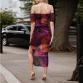 thumbnail image 4 of Vestido de Hombro Frío para Mujeres Impresión de la Camiseta Fuera Del Hombro sin Espalda Hendidura Envoltura Nalgas Cintura Vestido Delgado, 4 of 4