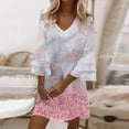 thumbnail image 1 of Qiopertar Robe à Manches Volantées Imprimée Col en V pour Femmes en Solde à Moins de 5$ en Solde, 1 of 8