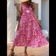 thumbnail image 4 of Vestido de Verano para Mujer, Sin Mangas, Bohemio, Floral, con Escote en V, Lazo Frontal, Flecos y Fluido Rosa Roja M, 4 of 8
