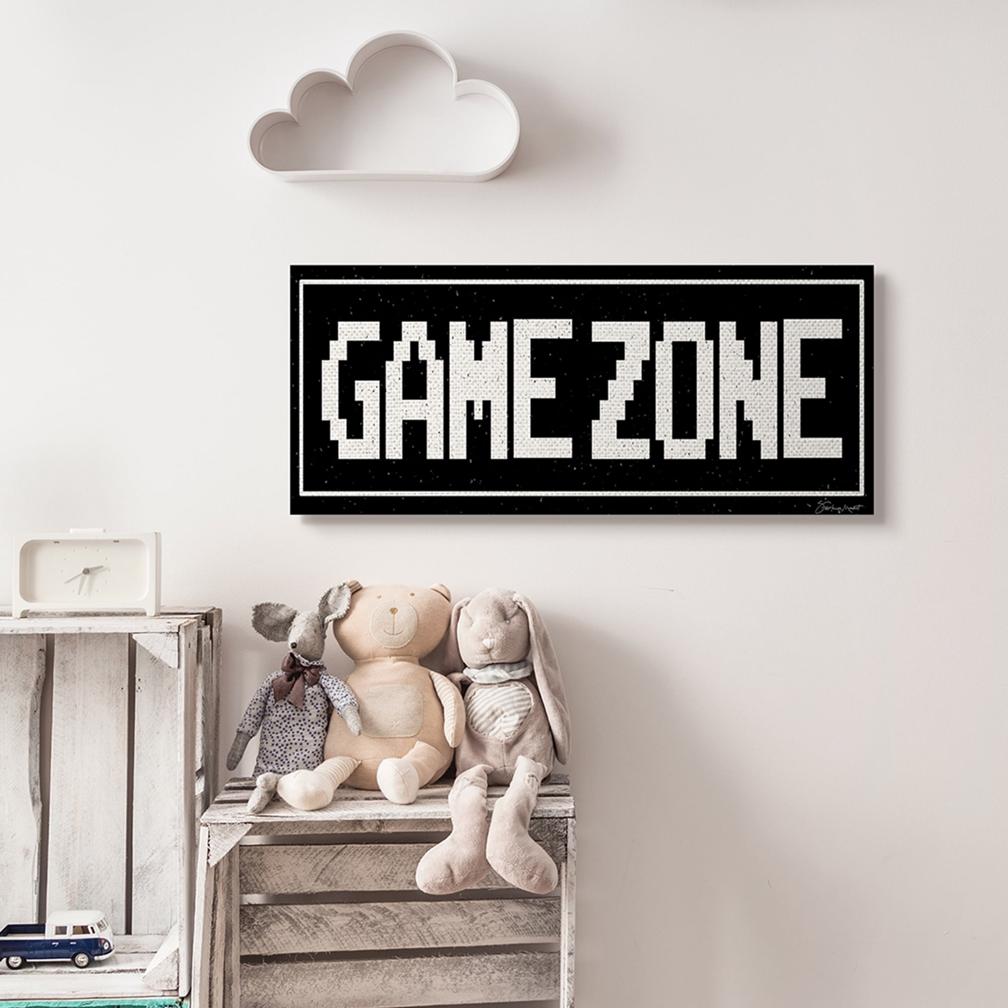 Stupell Industries Game Zone Phrase Minimal Retro Arcade Typography Abstract Painting Gallery Wrapped Canvas Art Print Wall Art, 13 x 30