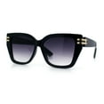 thumbnail image 4 of Womens Minimal Ornate Metal Hinge Thick Plastic Horn Rim Fashion Sunglasses Black - Smoke, 4 of 8