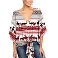 thumbnail image 3 of SWSMCLT Women's 3/4 Sleeve Plus Size Blouse Print V Neck Boho Tops Tie Knot Front Casual Shirts Summer Flowy Swing Bohemian Shirt Floral Plaid Leopard Patterned1 4-6, 3 of 5