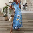 thumbnail image 2 of bbymog Robes pour Femmes Grande Taille Robes pour Femmes Rondes Robes de Plage Col en V Robe Maxi Fendue sur le Côté Robe Florale de Vacances pour Femmes Bleue C S, 2 of 3
