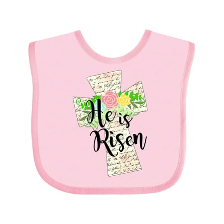 

Inktastic He is Risen Cross with Script and Flowers Boys or Girls Baby Bib