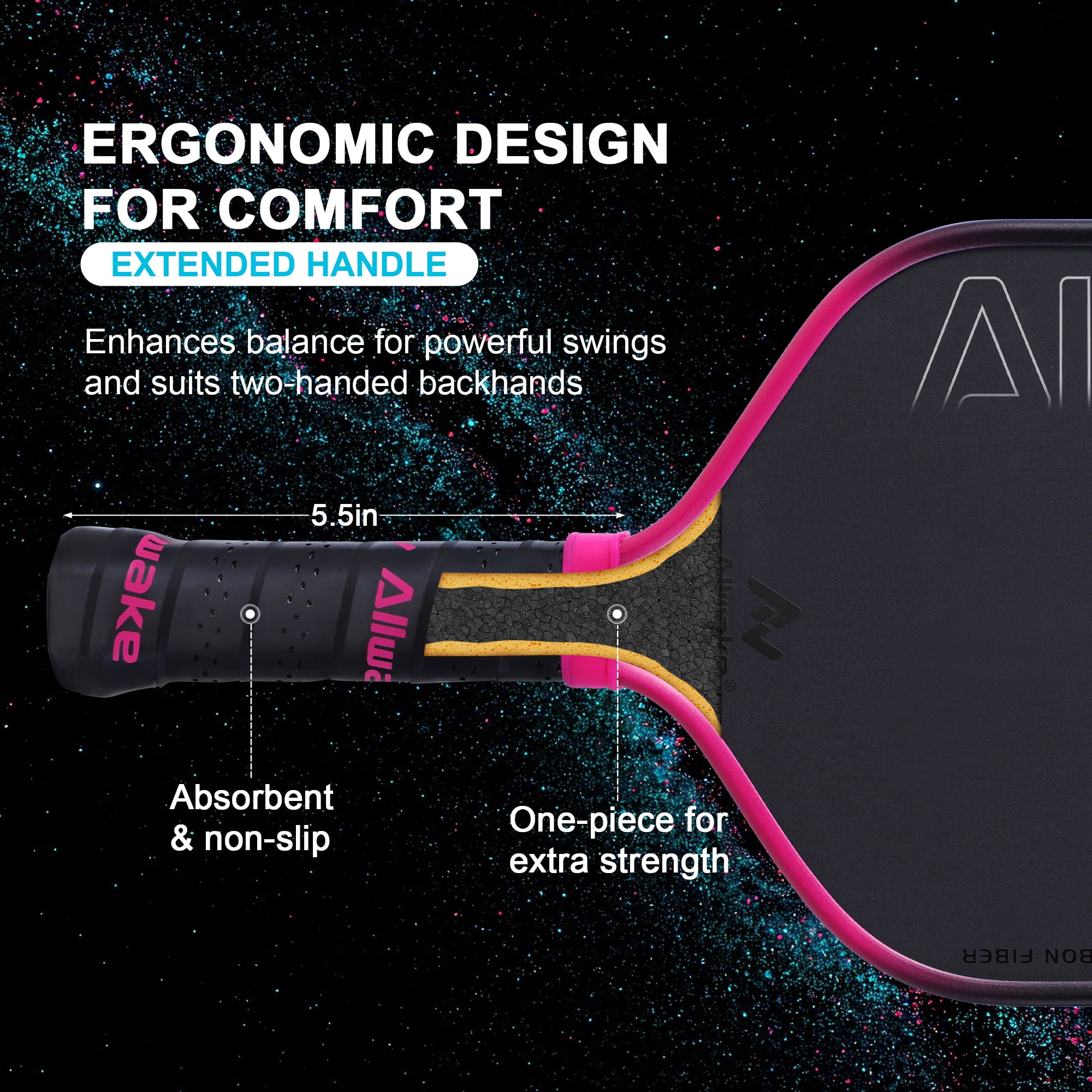 Allwake Pickleball Paddles - Carbon Fiber Paddle with Advanced Foam Core Pickleball Rackets - Lightweight Precision & Enhanced Shock Absorption for High Spin & Powerful Shots