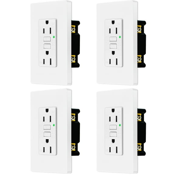 15amp GFCI Outlets, Non-Tamper-Resistant GFI Duplex Receptacles with LED Indicator, Ground Fault Circuit Interrupter with Wall Plate, ETL Listed, White, 4 Pack