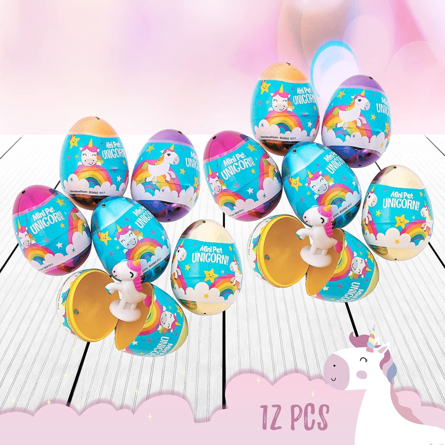 Fun Express 2 1/2" Unicorn Toy-Filled Plastic Easter Eggs, Party Supplies - 12 Pieces