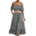 thumbnail image 1 of Robes d'Été pour Femmes Mode Plage Robes d'Été Décontractées Manches Courtes Vacances Plage Poches Longue Robe, 1 of 7