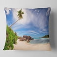 thumbnail image 2 of Designart Beautiful Beach at La Digue Seychelles - Seashore Throw Pillow - 16x16, 2 of 5