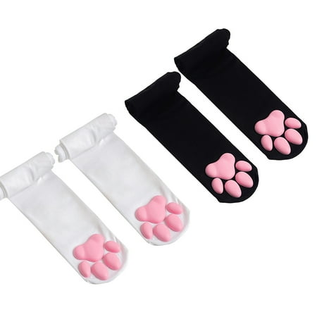 

YFMHA Cat Paw Pad Sock Women Nylon Cat Claw Toe Beanies Thigh High Socks (White)