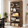 thumbnail image 6 of Finmind 6-Tier Farmhouse Bookshelf, 70-inch Tall Freestanding Bookcase with Open Storage Shelves, Large Display Book Shelf, Brown & Gray, 6 of 7