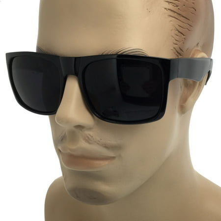 MENS SUPER Dark Black Lens Sunglasses Square Oversized Mob Style Flat Top OG