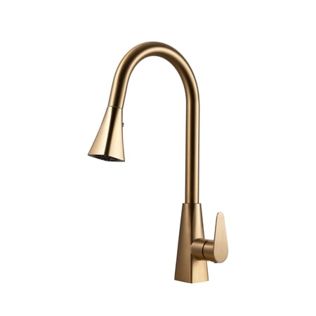 Houzer CAT-172-BB Single Hole Kitchen Faucet with Solid Stainless Steel Body Pullout ABS Sprayer with Three Function Spray Easy Clean Aerator