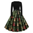 thumbnail image 2 of Women's Cocktail Dresses Christmas Print Wrap Long Sleeve Cocktail Dress Pleated A Line Fit and Flare Wedding Guest Dress, 2 of 6