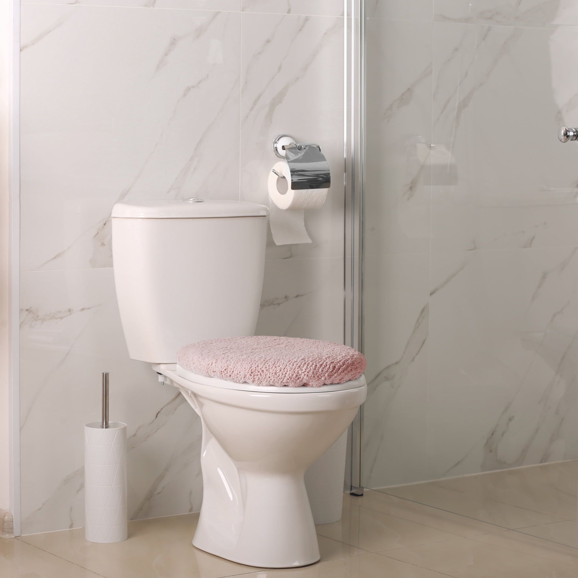 TOWN & COUNTRY EVERYDAY Ultra Plush Solid Tufted Toilet Lid Cover, Soft and Absorbent, Non-Slip Cover, Machine Washable, Blush, 18"x19"