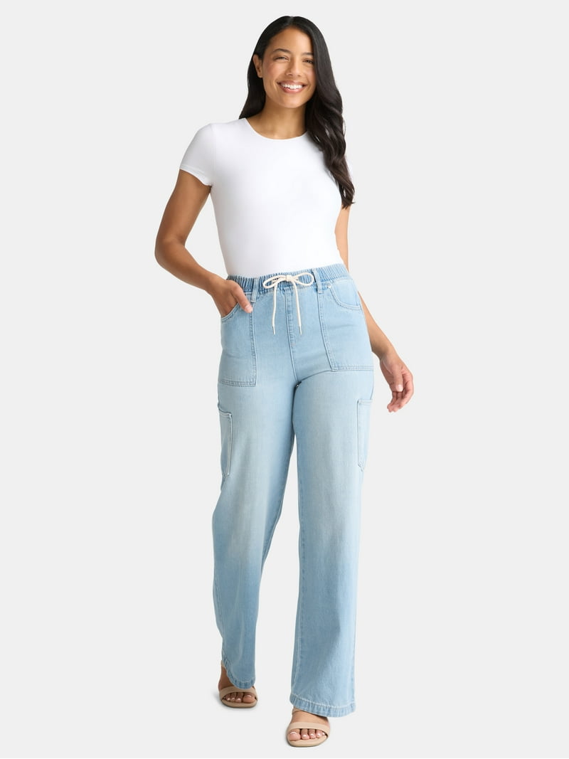 Madden NYC Women's Drawstring Utility Jeans, 32'' Inseam, Sizes