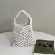 thumbnail image 4 of Bolso de mano mini para mujer, de algodón, tejido a crochet, con asa superior, cordón ajustable, para playa, de red de pesca, 4 of 6