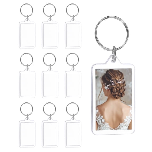 Uxcell 10 Pcs Photo Frame Keyring, 1.3 x 2 Inch Thickened Rectangle Photo Keychains