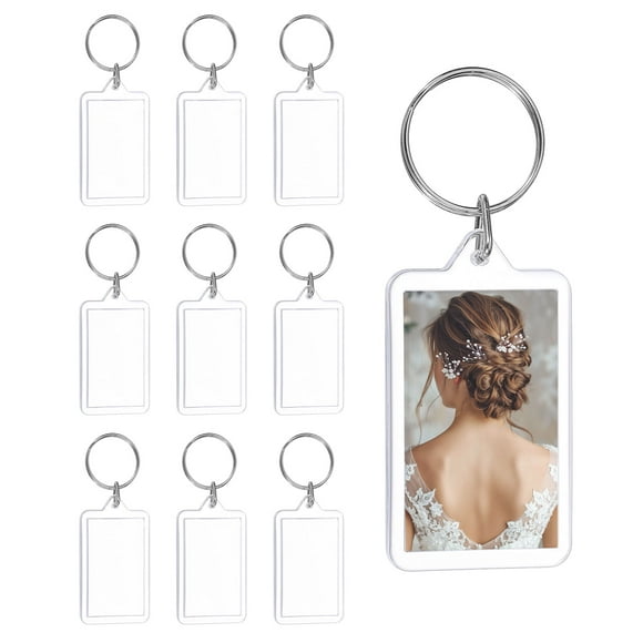 Uxcell 10 Pcs llavero de marco de fotos, 1.3 x 2 pulgadas llaveros de fotos gruesos rectangulares