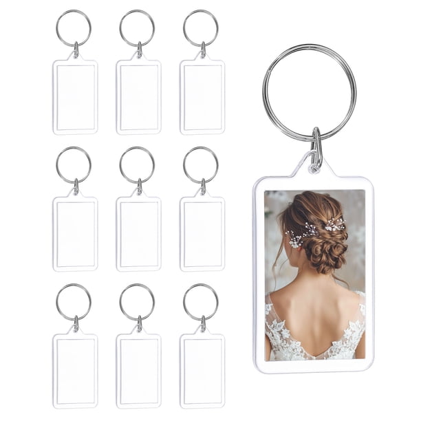 Uxcell 10 Pcs llavero de marco de fotos, 1.3 x 2 pulgadas llaveros de fotos gruesos rectangulares