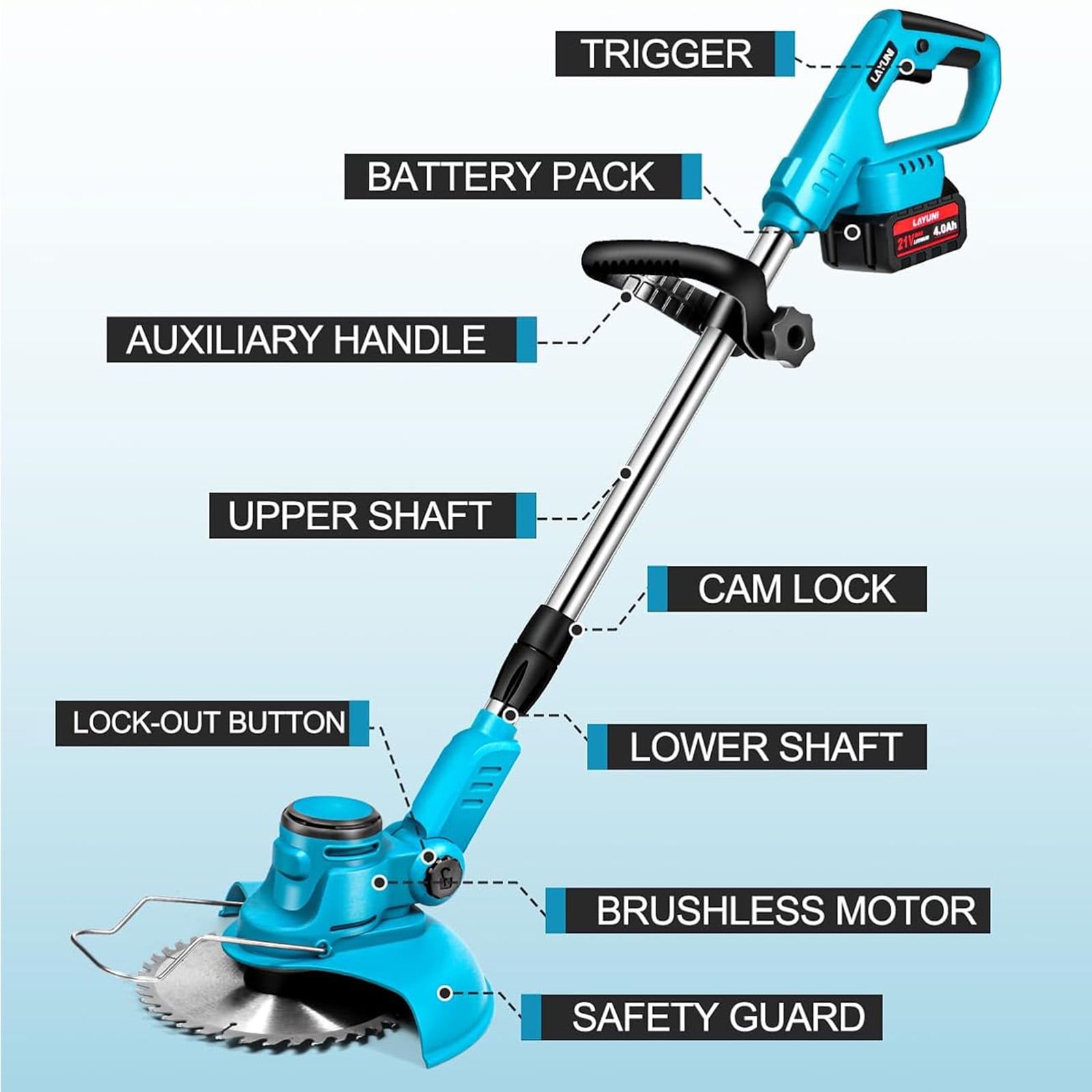SUSUZI 21V Cordless String Trimmer, Extendable Weed Wacker,Battery Power Weed Eater Brush Cutter  3 Blades for Lawn Garden Care