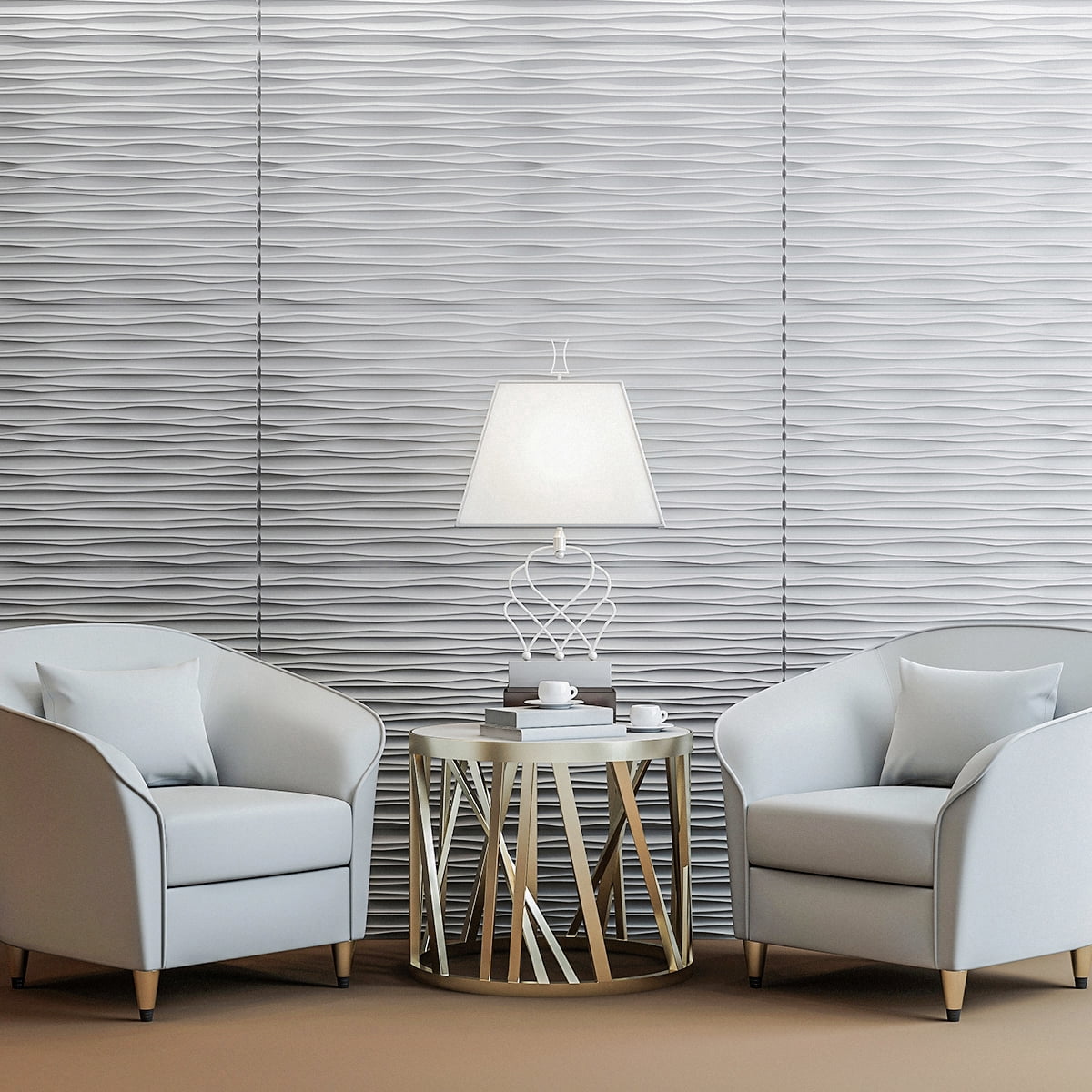 Art3d 6-Pack 47.2 "x23.6" PVC 3D Wall Panels Cum 2ftx4ft Drop Ceiling Tile, 3D Textured Wavy Wall Paneling-White