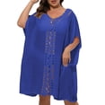 thumbnail image 3 of Beach Cover Ups for Women Top - Soft Crochet Knit Batwing Sleeve Boho Dresses Hollow Out Summer Swimwear Cover Up Blue, One Size, 3 of 7