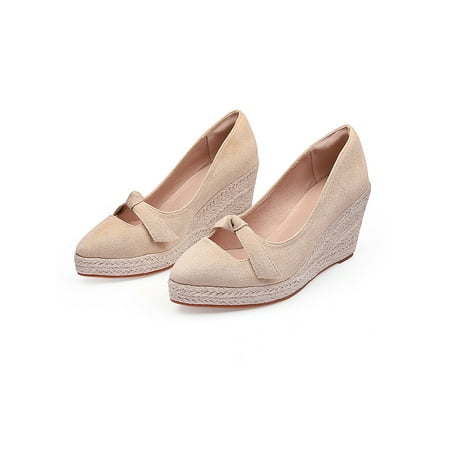 

Colisha Womens Espadrilles Platform Dress Pump Pointed Toe Wedge Pumps Shoes Work Casual Slip On Apricot 5.5