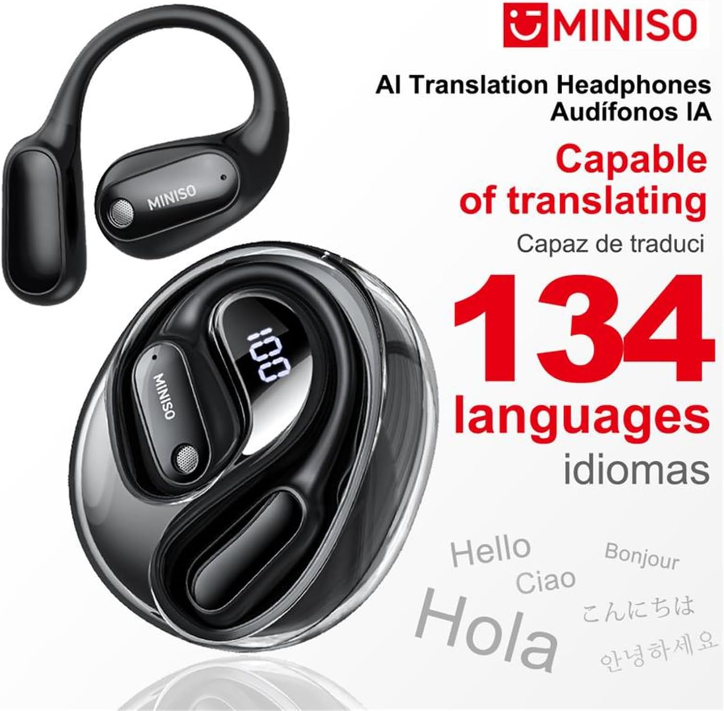 MINISO MS190 AI Translation Earbuds Real Time 135 Language Open Ear Translator Earbuds Fit iOS and Android